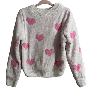 btween Crewneck Sweater with Pink Heart Pattern